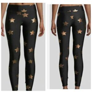 Terez Star Foil Printed  Band Performance Leggings Black Size Small